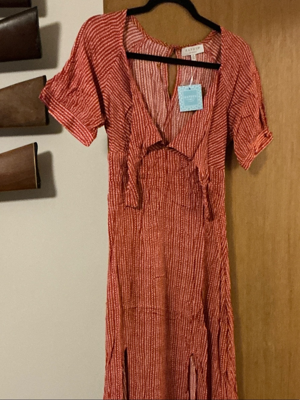 Hayden Red and White Striped Twist-Front Maxi Dress